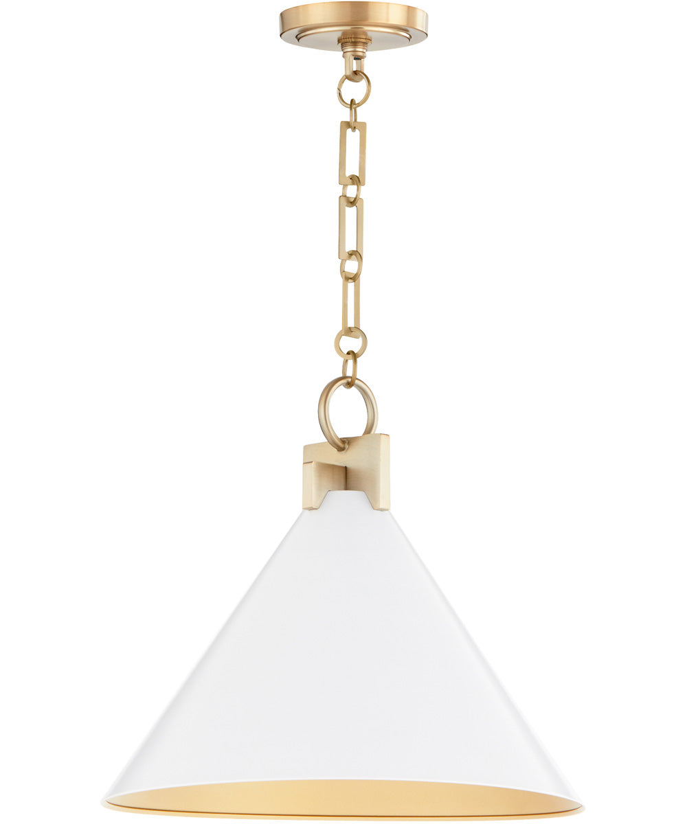 1 Light Pendant Studio White with Aged Brass Finish - Modern Ceiling Light Fixture for Kitchen Island, Dining Room or Bedroom Lighting