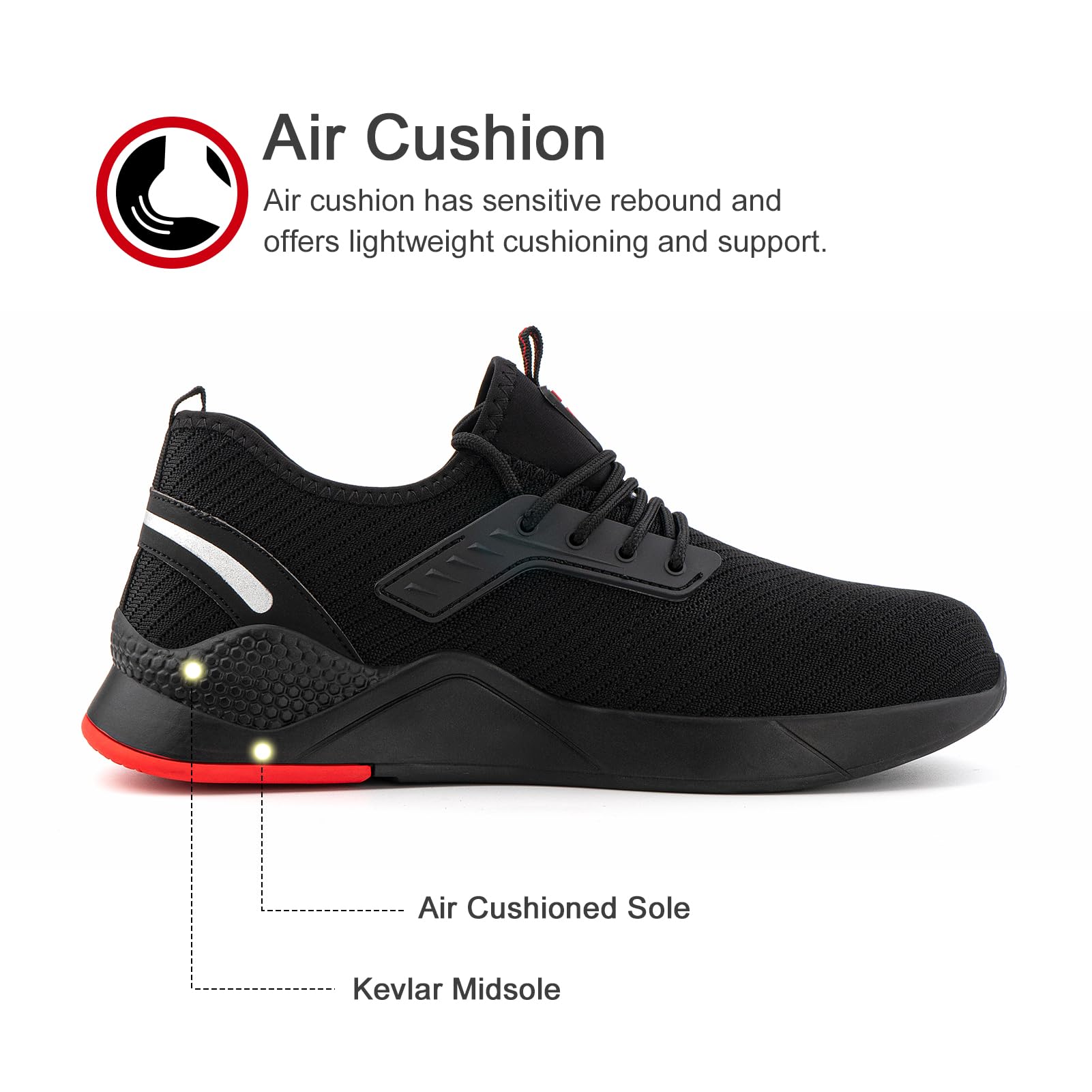 Hitmars Safety Trainers for Men & Women - Steel Toe Cap, Lightweight Work Shoes, Breathable Non-Slip Industrial Sneakers (Black, Sizes 3.5-12) - Perfect for Construction, Warehouse & Outdoor Work