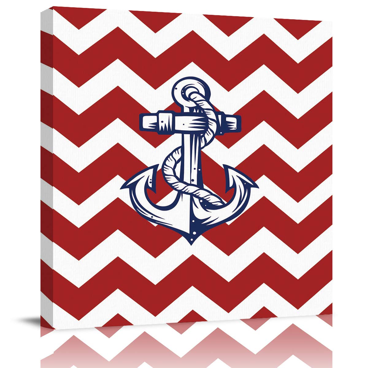 Abstract Anchor Wave Line Canvas Wall Art Print - 24x24 Inch Ocean Themed Oil Painting for Living Room, Bedroom & Office Decor | Sailboat Nautical Home Decor