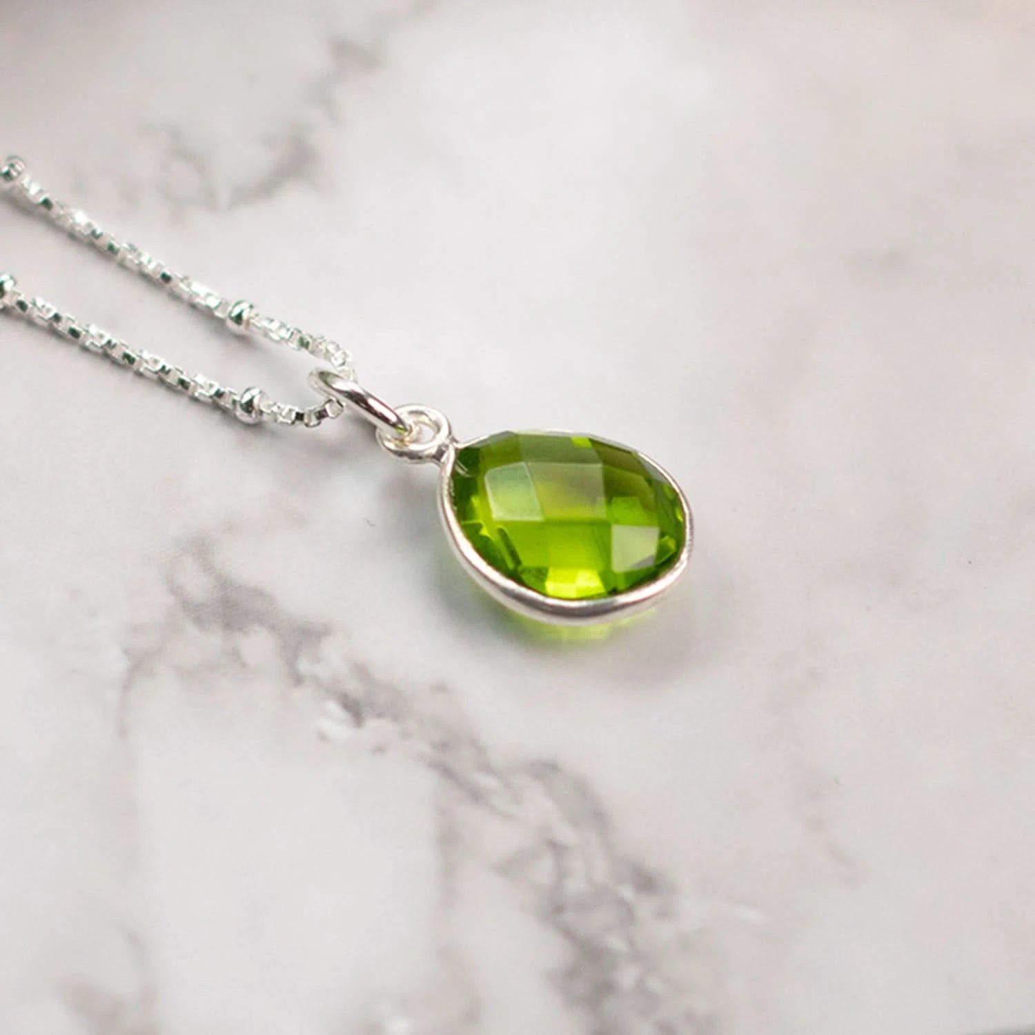 Peridot Charm Necklace in Sterling Silver | August Birthstone Jewelry Gift for Women - Perfect for Birthday, Anniversary & Everyday Wear