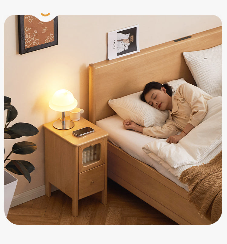 Solid Beech Wood Ultra Narrow Nightstand - Compact Bedside Table for Small Spaces, Perfect for Apartments, Dorms & Cozy Bedrooms