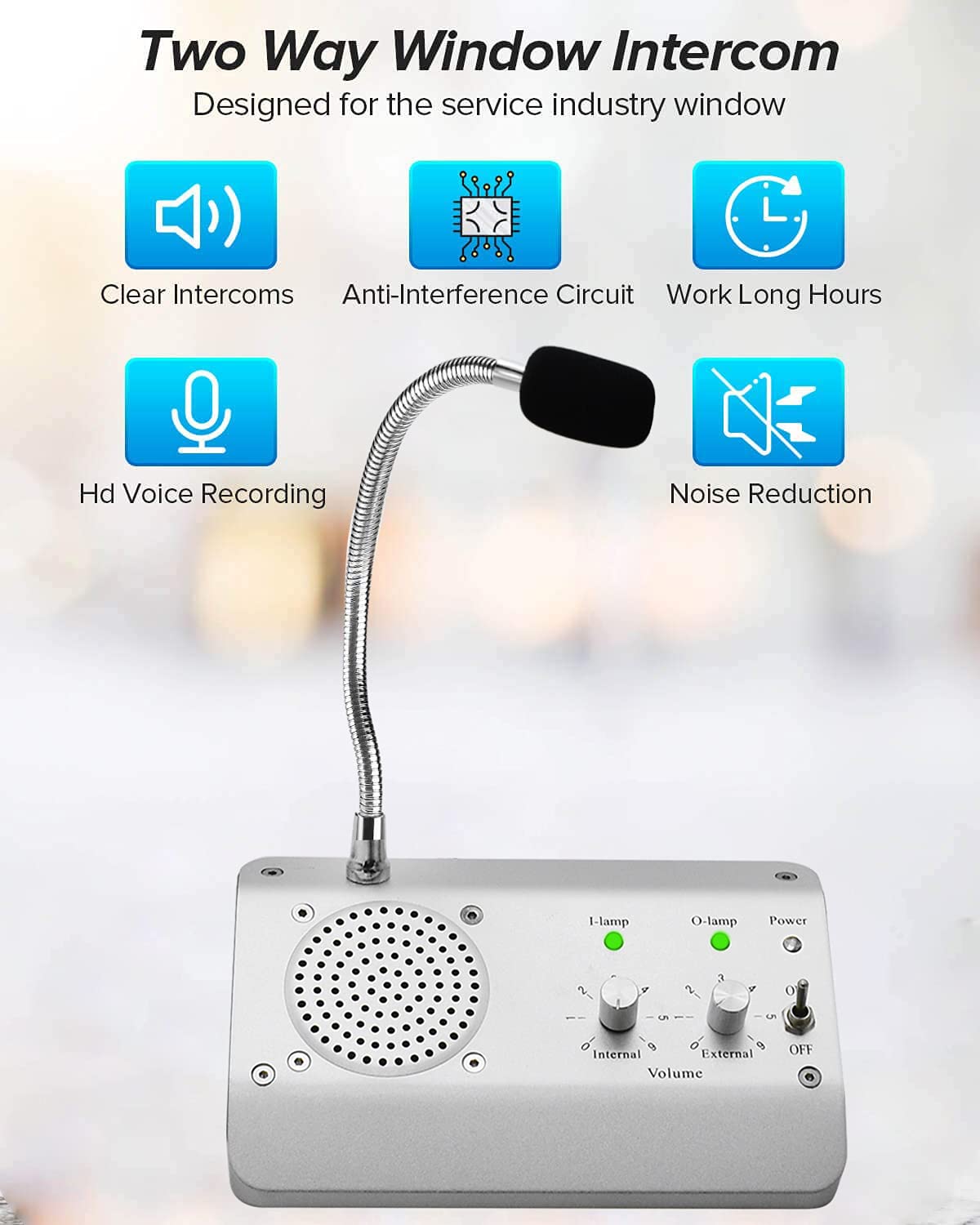 Dual Way Window Intercom Speaker System - Clear Communication for Business, Office, School, Bank & Public Spaces | Weatherproof Microphone with Noise Reduction for Drive-Thrus, Teller Windows & Security Counters