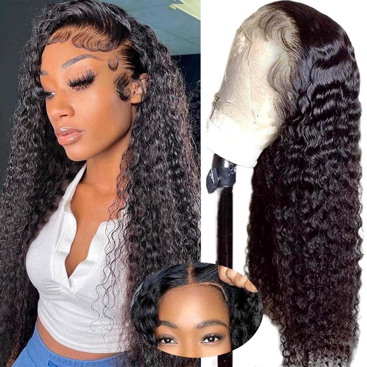 Glueless Human Hair Wigs for Black Women - 180% Density Deep Wave 28 Inch Lace Front Wig with 4x4 Lace Closure | Pre Plucked, Pre Cut, No Glue Needed | Perfect for Daily Wear, Special Occasions & Protective Styling