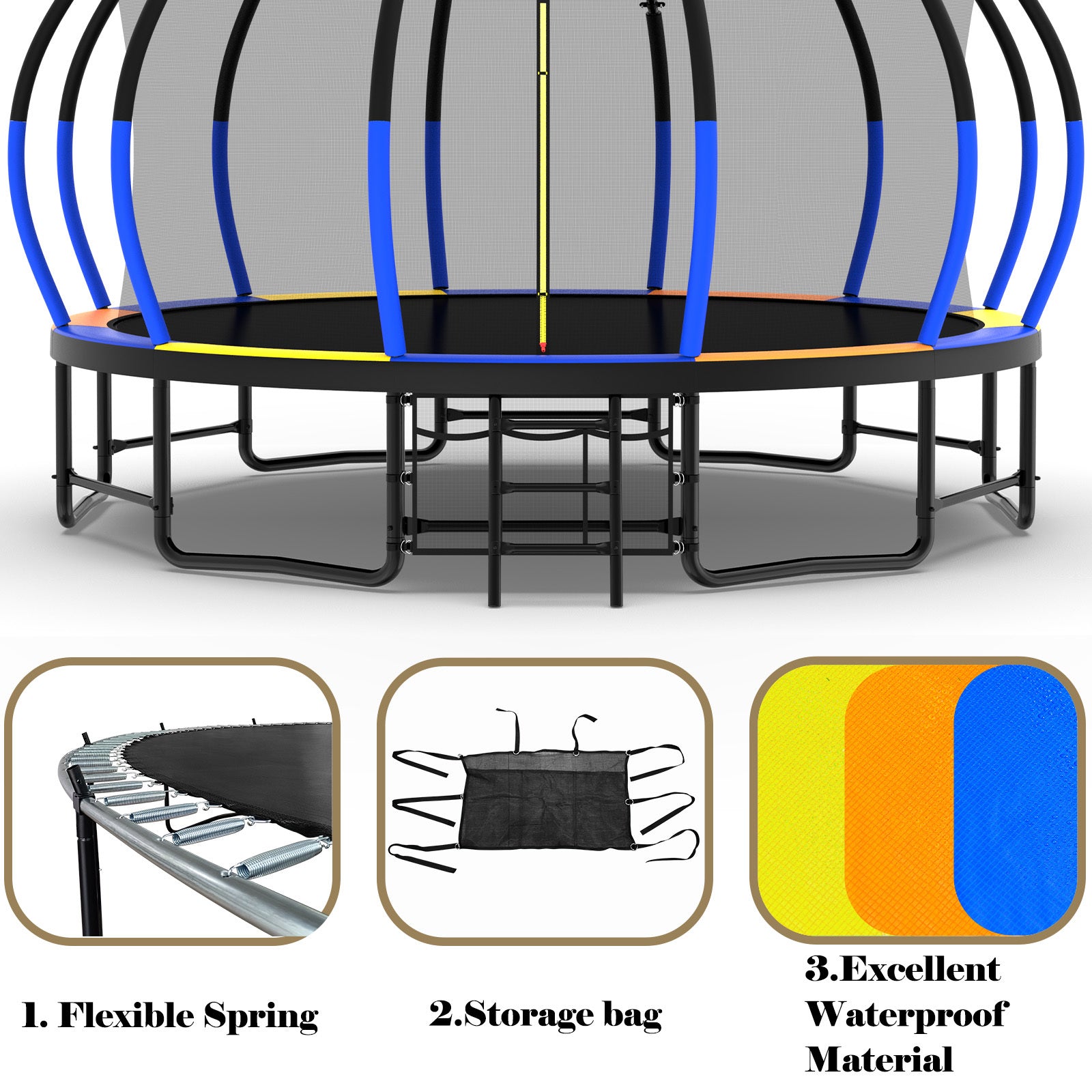 16FT Trampoline with Safety Enclosure - ASTM Approved Outdoor Trampoline for Kids with Ladder & Anti-Rust Coating | Perfect for Backyard Fun, Exercise, and Family Outdoor Activities
