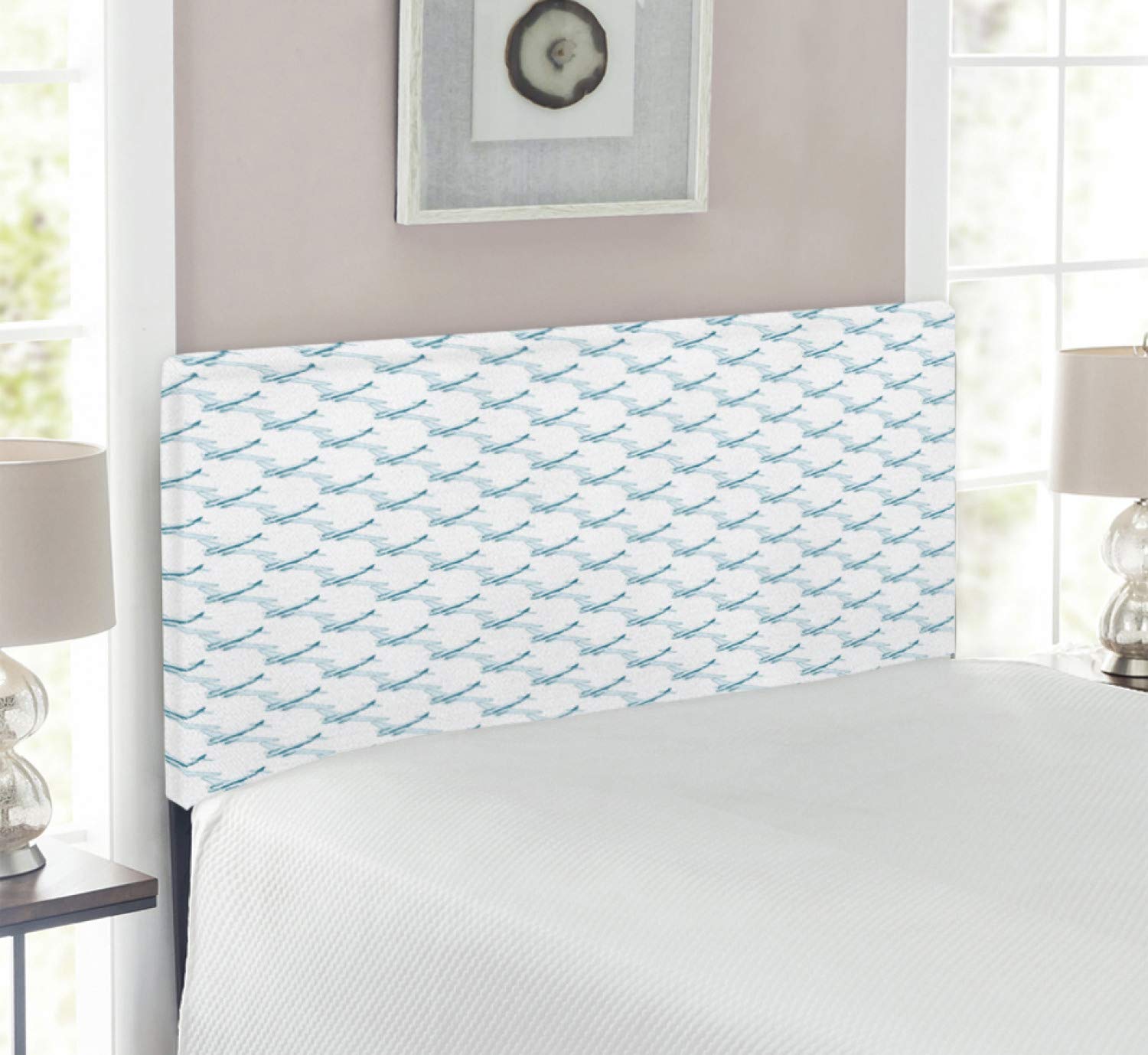Vintage Airplane Headboard - Retro Travel Themed Upholstered Metal Bed Headboard with Memory Foam, Twin Size in Pale Blue & White | Perfect for Kids' Bedrooms, Aviation-Themed Decor & Travel Enthusiasts
