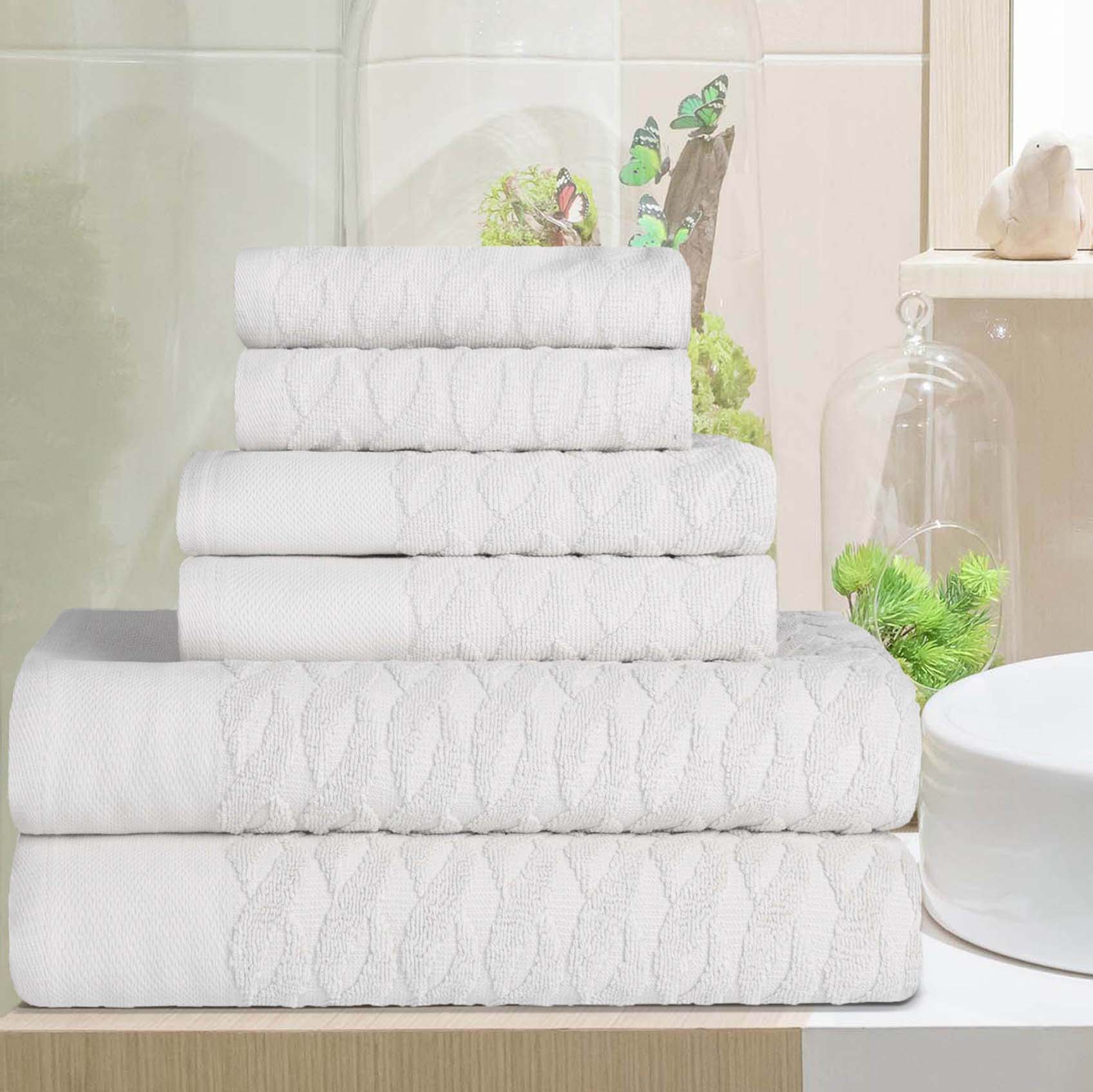 Premium 6-Piece Turkish Cotton Jacquard Herringbone Bath Towel Set - Ultra Absorbent & Soft - Perfect for Spa, Bathroom & Luxury Home Decor