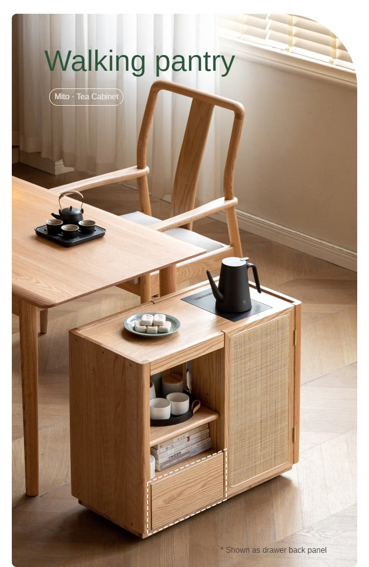 Solid Oak and Ash Wood Tea Maker Mobile Side Cabinet - Portable Side Table for Living Room, Bedroom, or Office