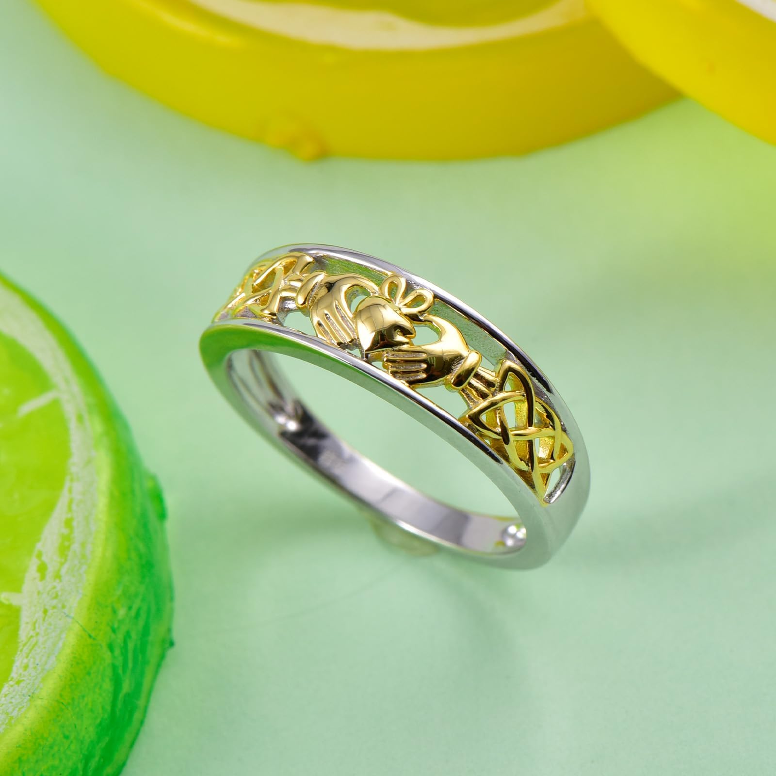 Jeulia Claddagh Rings for Women - 925 Sterling Silver & 14K Gold Plated Two-Tone Wedding Band, Engagement Ring, Anniversary Promise Jewelry | Romantic Gift for Her | Perfect for Weddings, Proposals & Special Occasions