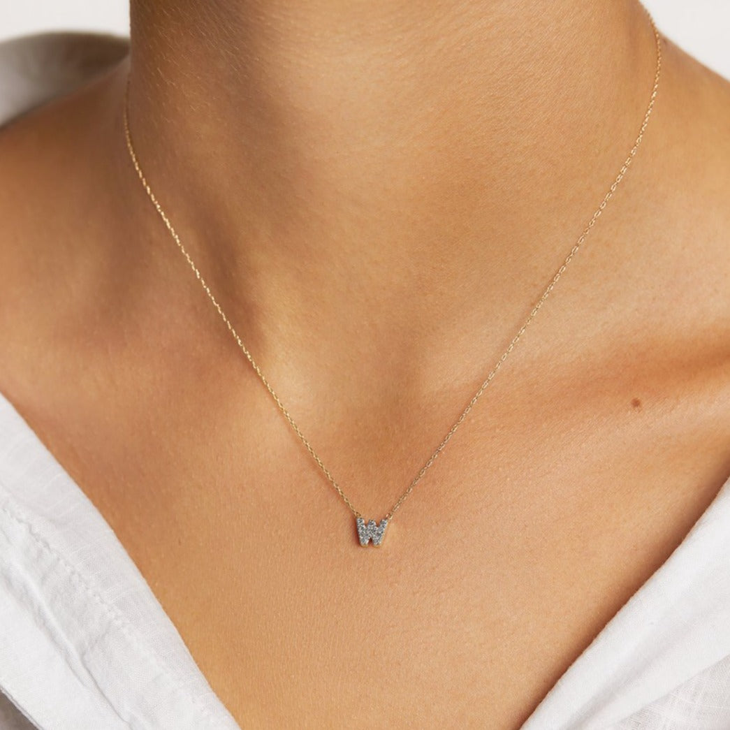 10k Gold Diamond Letter W Necklace - Elegant Personalized Jewelry for Women, Perfect for Gifts, Anniversaries, and Special Occasions