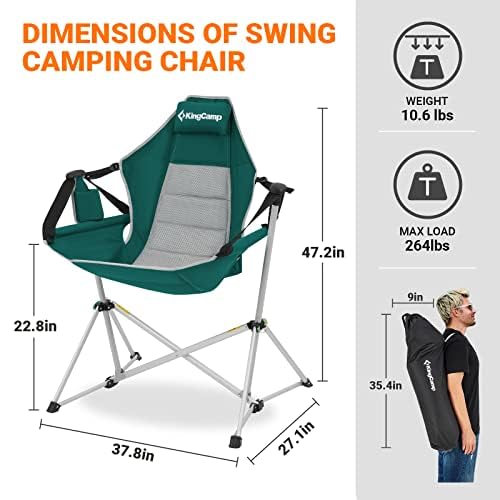 KingCamp Oversized Folding Camping Chair with Adjustable Back & Footrest - Portable Hammock Rocking Chair for Outdoor, Beach, Lawn, Picnics, Backyard Relaxation and Camping Trips
