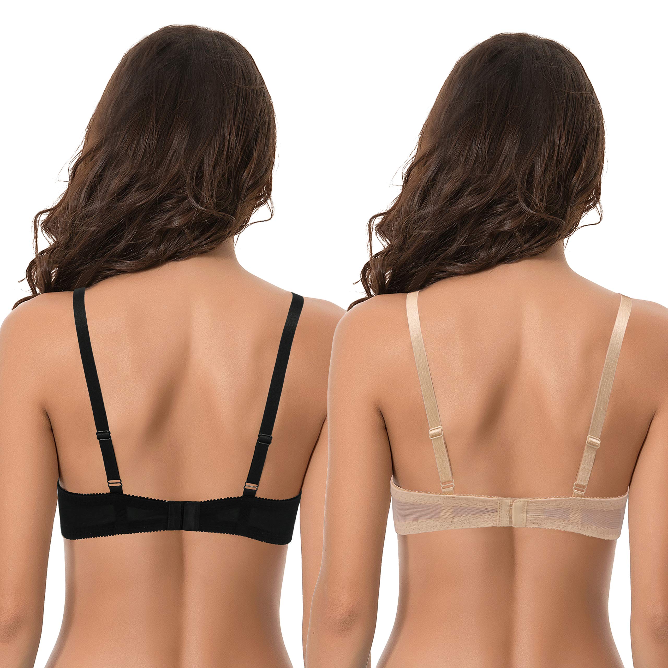Curve Muse Women's Plus Size Push Up Bra - 1 Cup Enhancement Underwire Lace Embroidery Bras for Everyday Wear & Special Occasions