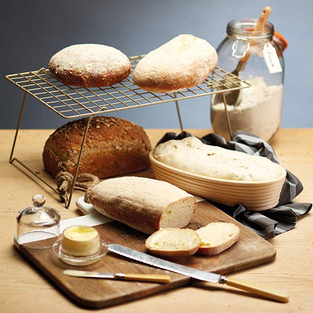 Handmade Rattan Bamboo Bread Proofing Basket with Linen Cloth & Dough Scraper - Perfect for Sourdough, Banneton Baking & Artisan Bread Making - Ideal for Home Bakers & Professional Bakeries