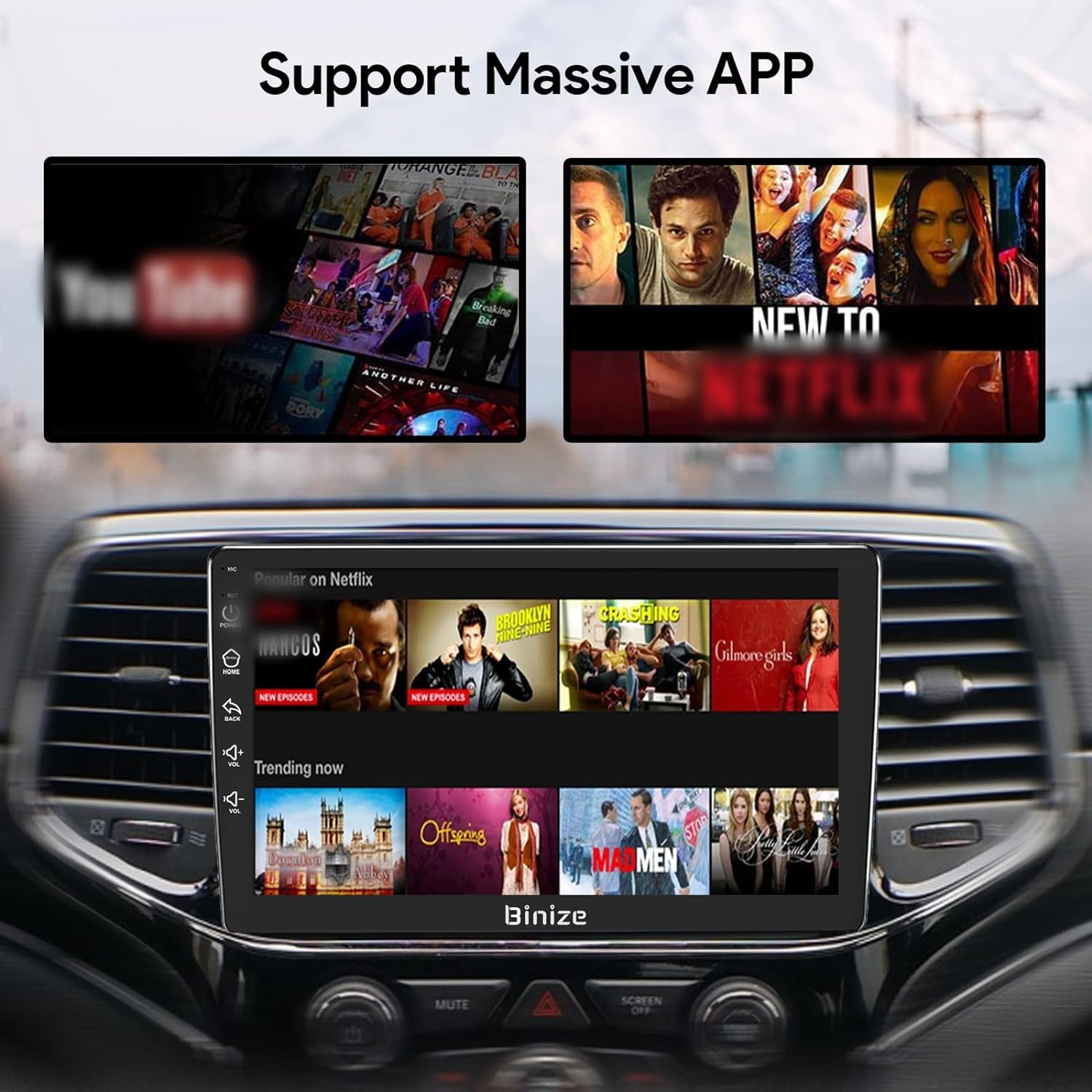 Binize 10 Inch Single Din Car Stereo - Android Touchscreen Radio with Wireless CarPlay & Android Auto, Mirror Link, Backup Camera Support - Perfect for Upgrading Your Car Audio System for Commuting & Road Trips