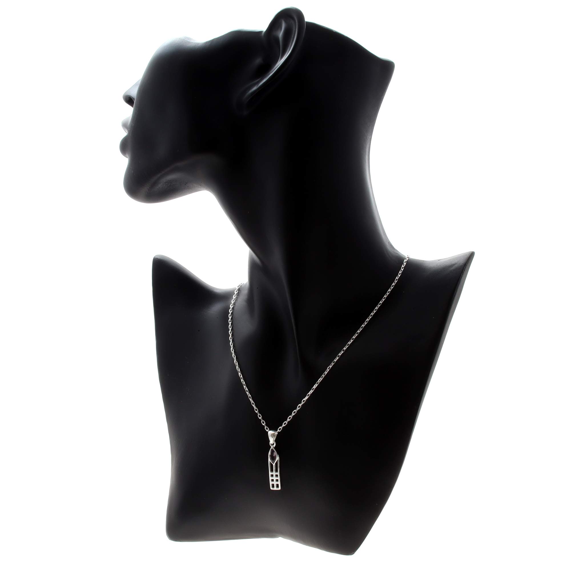 925 Sterling Silver & Amethyst Charles Rennie Mackintosh Pendant Necklace for Women - 18