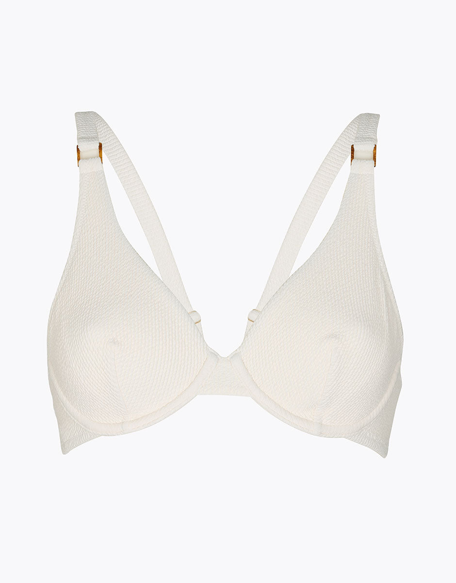 Glam Smoke Waffle Microfiber Bikini Top - Sand Color for Beach, Pool & Summer Vacations