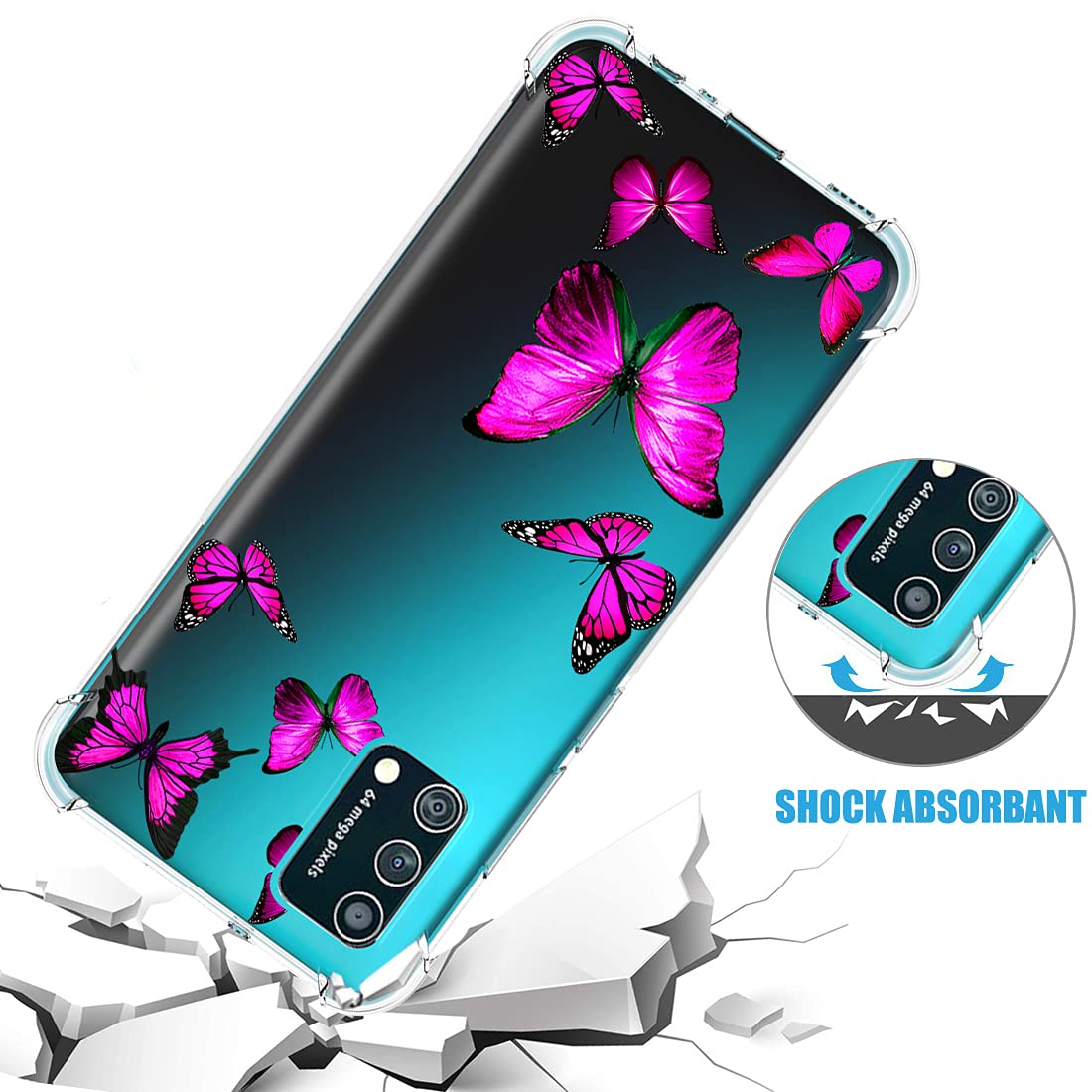 Samsung Galaxy A02S Phone Case for Women - Rose Butterfly Clear Slim Shockproof TPU Protective Cover with Soft Flexible Design | Perfect for Everyday Use, Work, and Travel