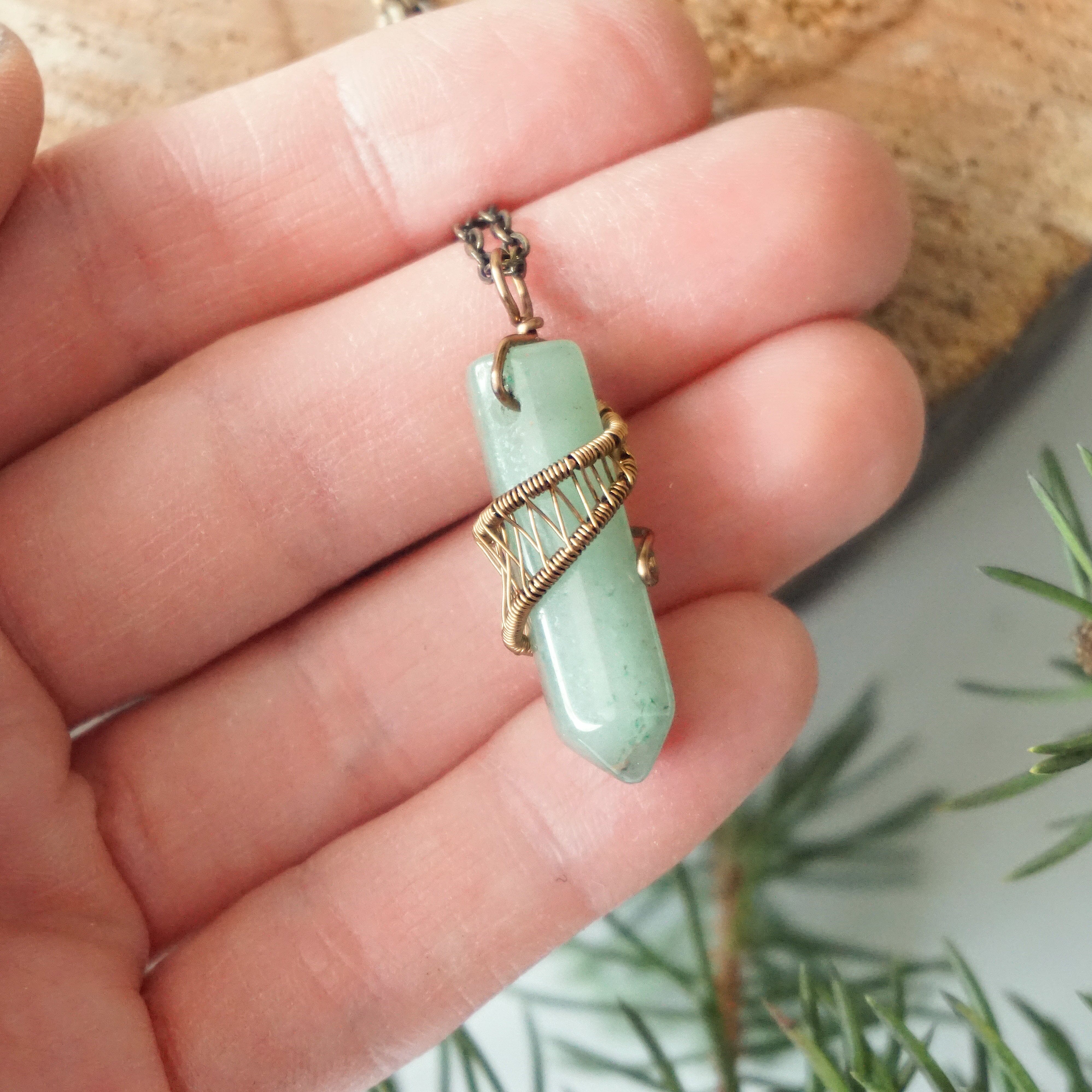 Natural Green Aventurine Antique Bronze Crystal Pendant Necklace - Hexagonal Charm Necklace for Women | Spiritual Healing Jewelry, Boho Chic Accessory, Gift for Her | Perfect for Meditation, Yoga & Energy Balancing