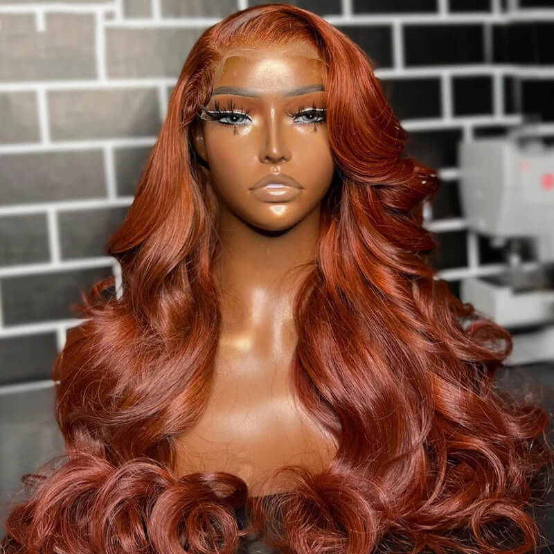 Eullair Reddish Ginger Brown Body Wave Wig - Glueless Pre-Colored Human Hair Lace Frontal Wig for Women | Natural Look for Daily Wear, Cosplay & Special Occasions