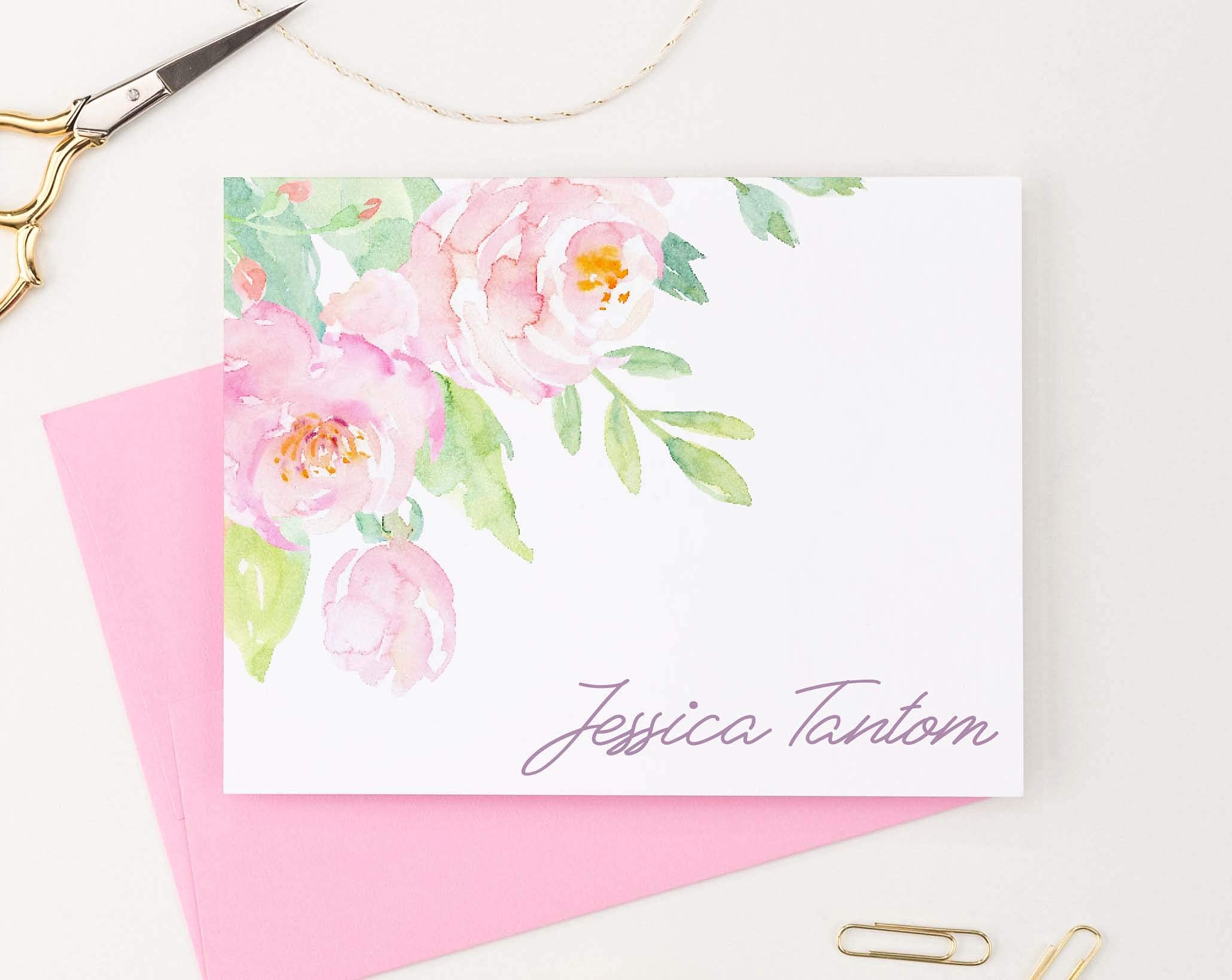 Personalized Floral Stationery Set with Envelopes - Custom Folded Note Cards for Women in Pink & Multiple Colors (Choose Your Design & Quantity) - Perfect for Thank You Notes, Wedding Invitations & Special Occasions