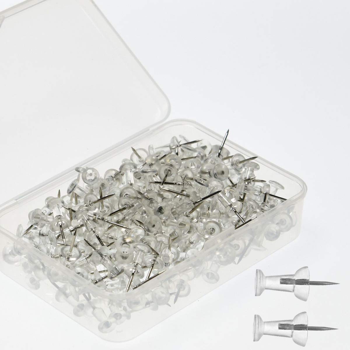 200 Clear White Push Pin Map Tacks - Decorative Colored Thumb Tacks for Cork Board, Bulletin Board, Photos, Calendar & Art Projects | Home Office Supplies for Wall Decor & Organization
