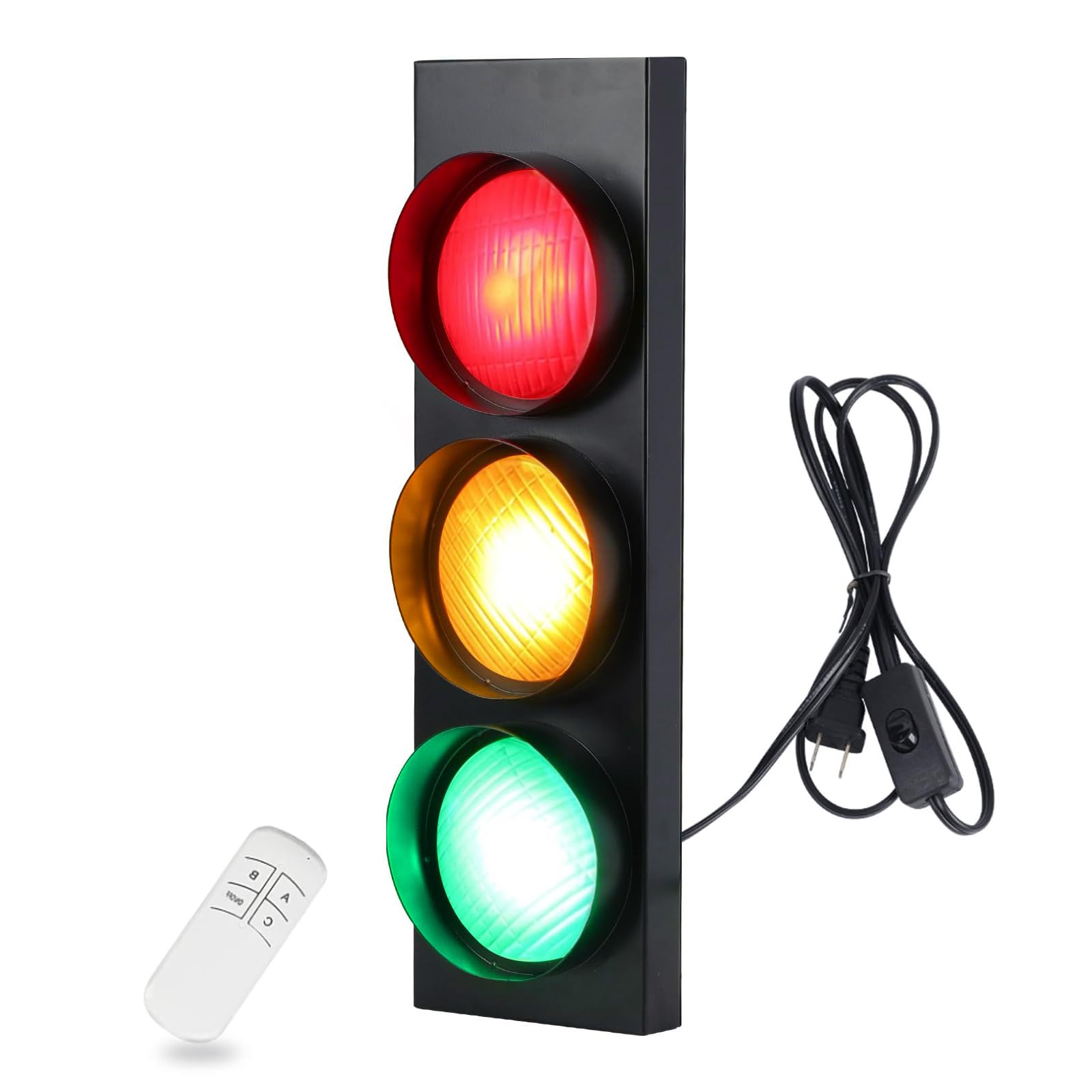 Vintage Traffic Light LED Wall Lamp with Remote Control - Retro Style Stop Light Decor for Classroom, Kids Bedroom, Living Room, Bar & Pub - Perfect for Themed Parties, Man Cave & Industrial Decor
