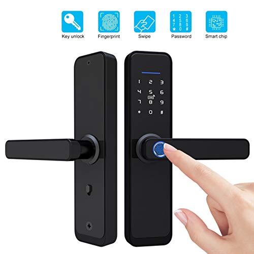 Smart Touchscreen Keypad Door Lock with Fingerprint Scanner & Keyless Entry - Electronic Deadbolt Security Lock with Handle for Home & Office - Easy DIY Installation for Enhanced Safety & Convenience