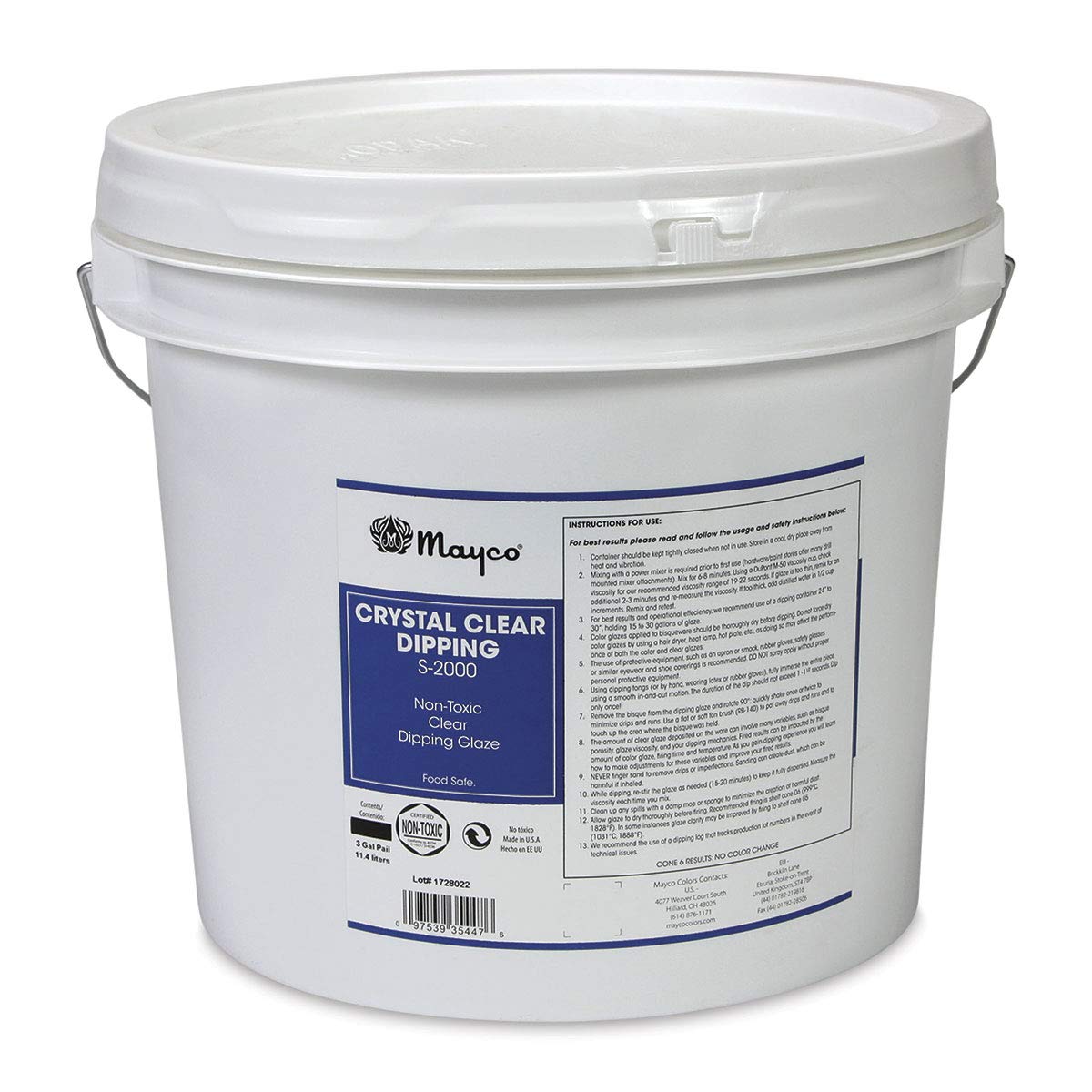 Mayco Crystal Clear Dipping Glaze - 3 Gallon Ceramic Glaze for Pottery, Stoneware & Ceramics - Perfect for Dipping, Pouring & Brushing Techniques