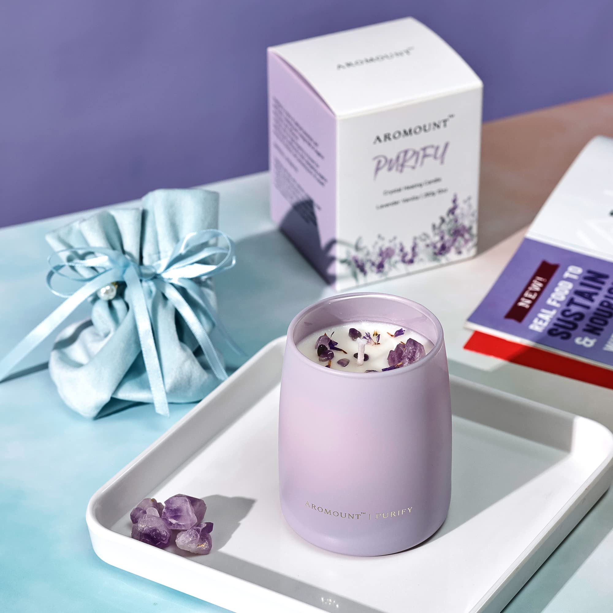 Luxury Lavender Vanilla Scented Soy Candle with Real Crystal Inside - 10oz Aromatherapy Candle for Home, Meditation & Relaxation - Perfect Spiritual Gift for Women, Birthday & Housewarming | Purify & Refresh Your Space