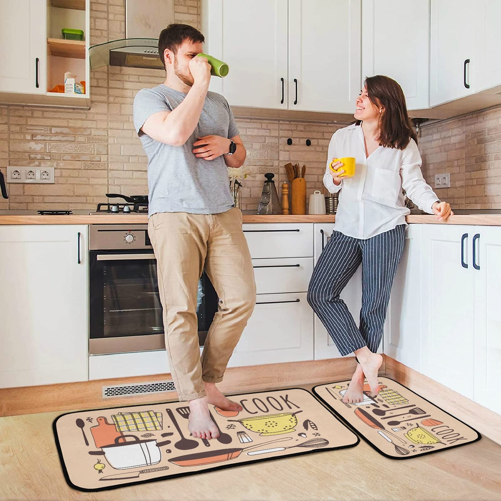 SUABO Non-Slip Kitchen Mat Set of 2 - Cushioned Standing Mats for Cooking & Bathroom Floor - Anti-Fatigue Comfort for Home, Office & Salon Use