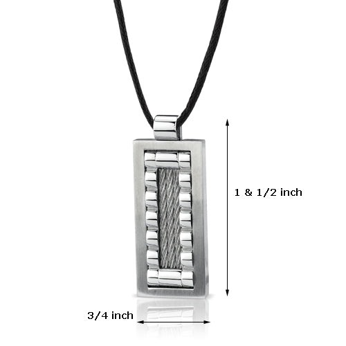 Brushed Stainless Steel Cable Design Pendant Necklace with Adjustable Black Cord - Perfect for Everyday Wear, Gifts & Jewelry Making