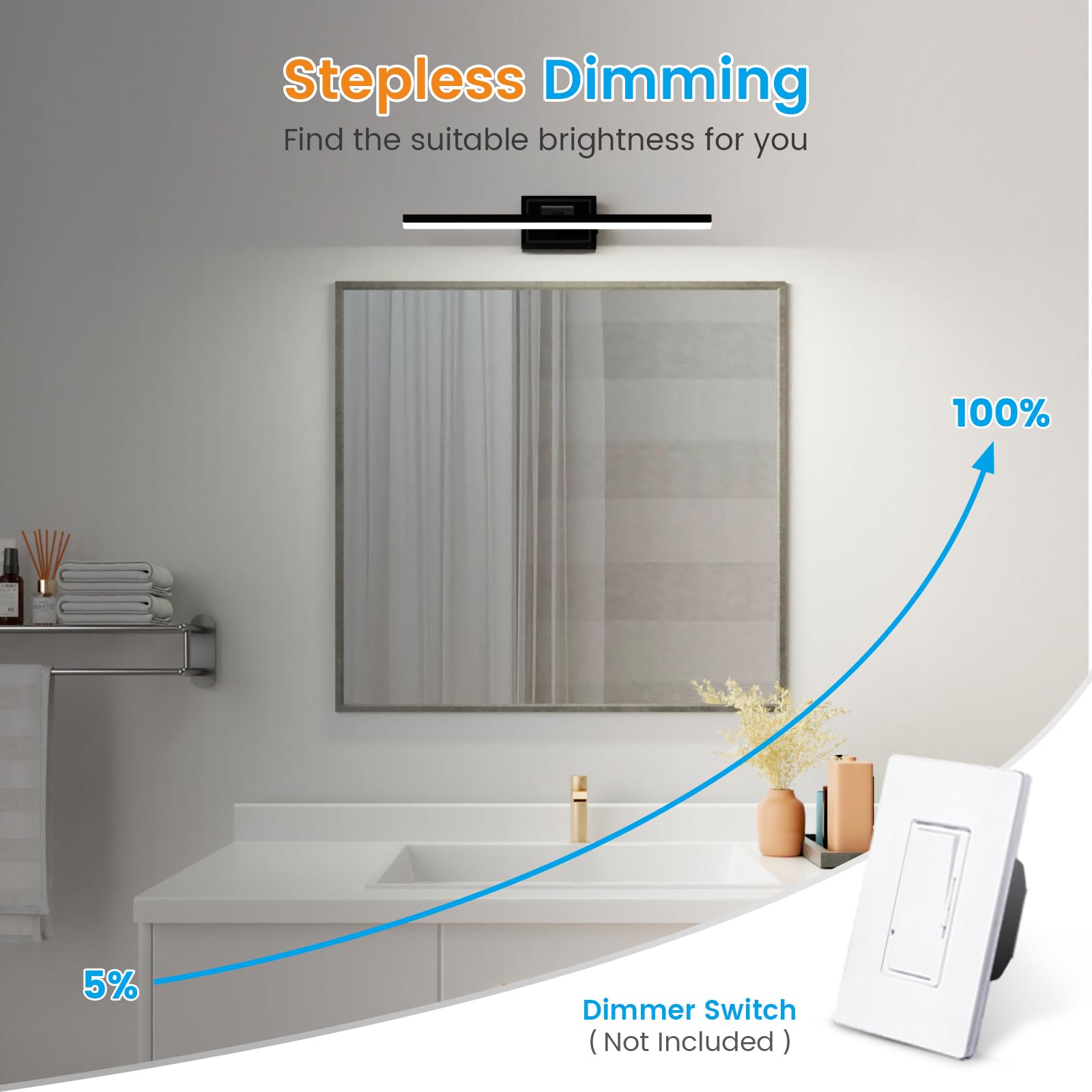 VOLISUN 24 Inch Modern Bathroom Vanity Light - Rotatable Black LED Light Fixture with Dimmable 5CCT & 14W for Mirror - ETL Certified - Perfect for Bathroom, Restroom, and Dressing Room Lighting