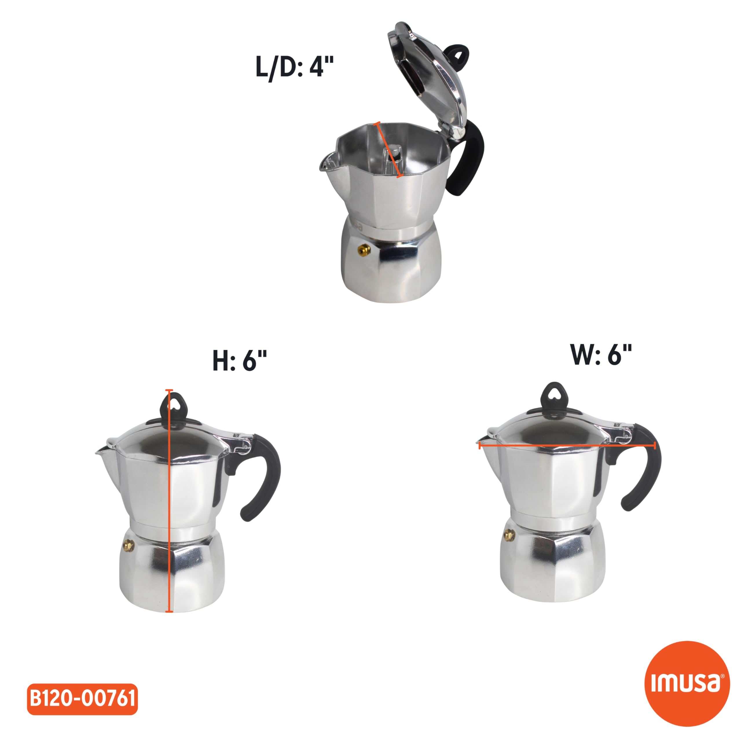 Imusa 3 Cup Stovetop Espresso Maker with Heart Shaped Knob - Silver Italian Coffee Maker for Home & Office - Perfect for Espresso, Cappuccino & Latte