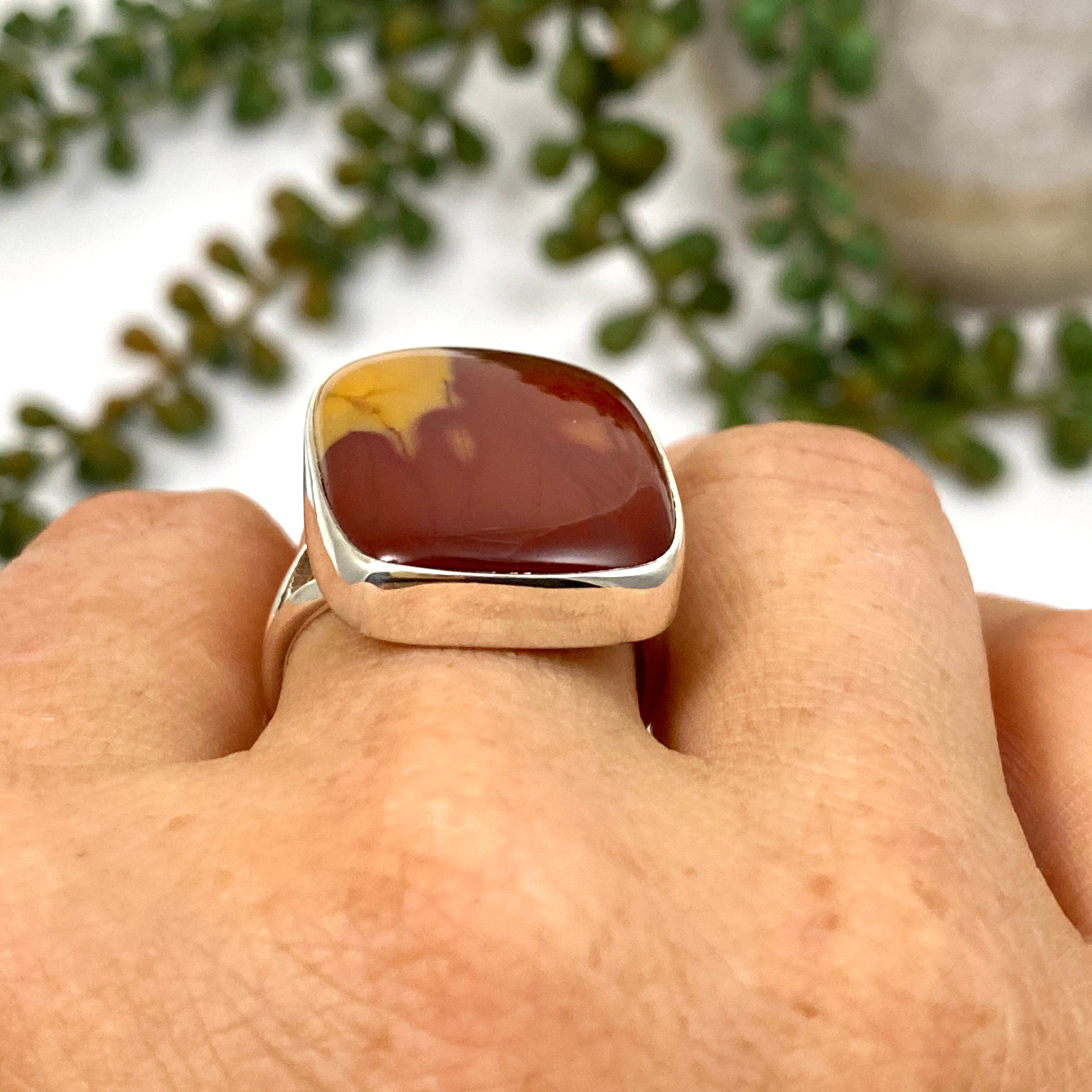 Natural Mookaite Rectangular Cabochon Ring - Size 10 (KRGJ3384) | Handmade Gemstone Jewelry for Women | Perfect for Boho Fashion, Gift Giving & Special Occasions