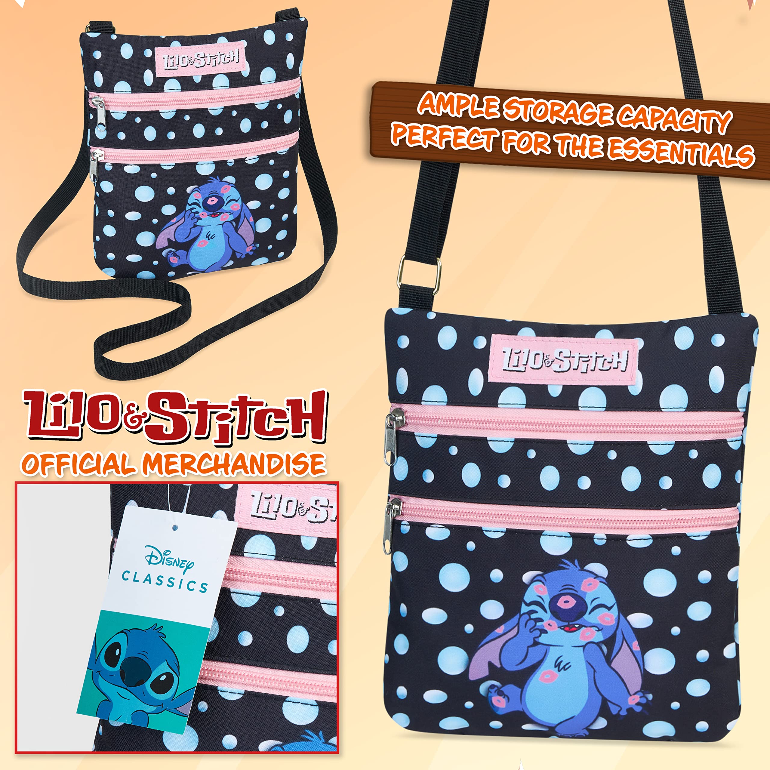 Disney Lilo & Stitch Crossbody Bag for Girls - Cute Black Shoulder Purse for School, Travel & Cosplay | Official Licensed Stitch Backpack Accessory