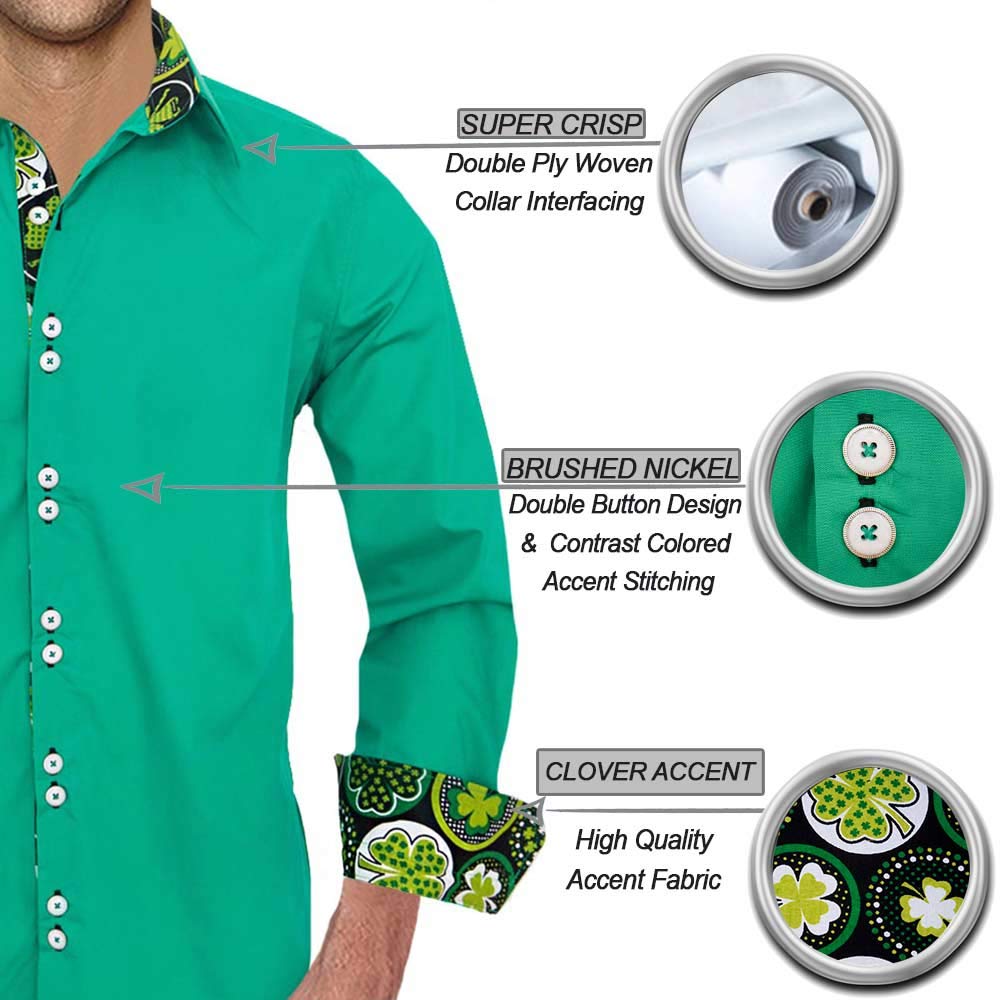 St. Patrick's Day Men's Dress Shirts | Shamrock Print Button Down Shirts for Men | Irish Themed Party & Pub Crawl Outfits