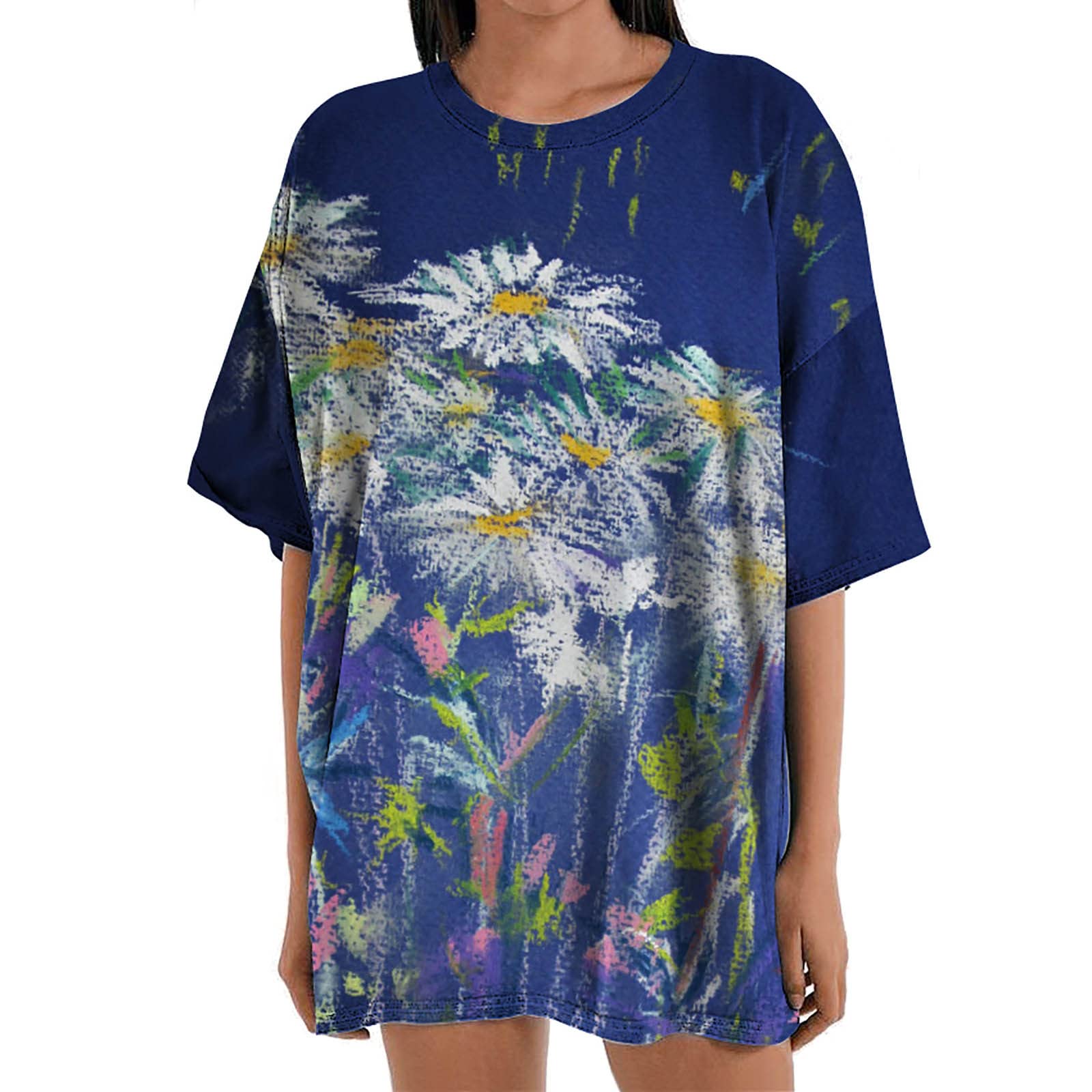 Vintage Floral Printed Plus Size Women's Summer Tops - Casual Drop Shoulder Tunic T-Shirt for Beach, Vacation & Everyday Wear | Trendy Boho Style Fashion