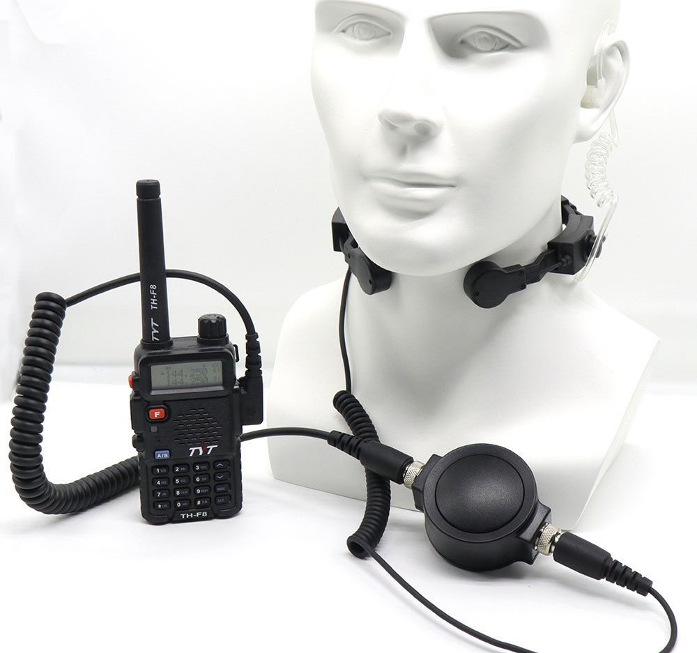 Waterproof PTT Heavy Duty Tactical Throat Mic Headset - Compatible with Kenwood & TYT Two Way Radios - Ideal for Walkie Talkie, Sports, Wargames & Security Operations