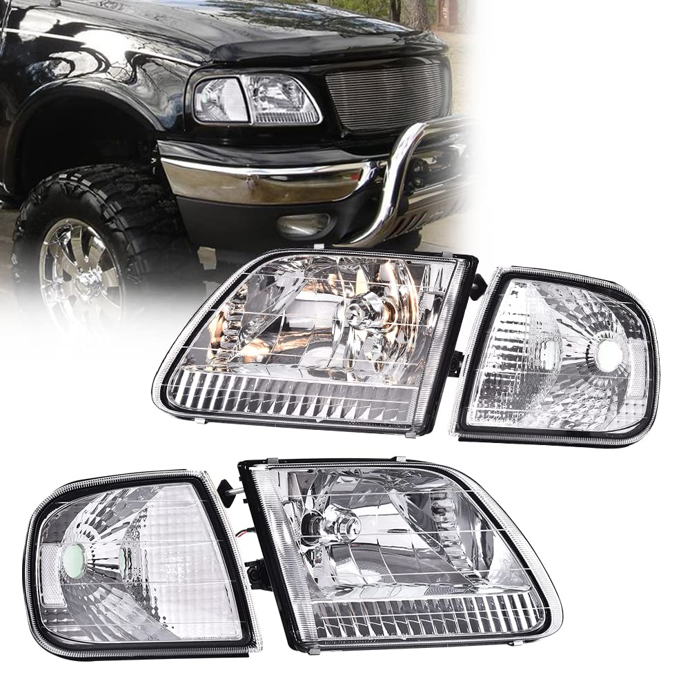 G-PLUS Replacement Headlights Assembly for 97-03 Ford F150 & 97-02 Expedition - Chrome Housing with Clear Corner Lens & Reflector - Perfect for Night Driving and Off-Road Adventures