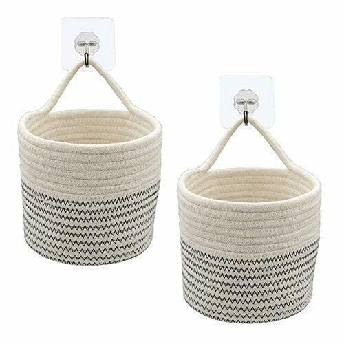 2-Pack ADHW Hanging Storage Baskets - Cotton Rope Wall Organizer for Bathroom, Bedroom & Kitchen - Woven Decorative Baskets for Towels, Toys & Home Organization