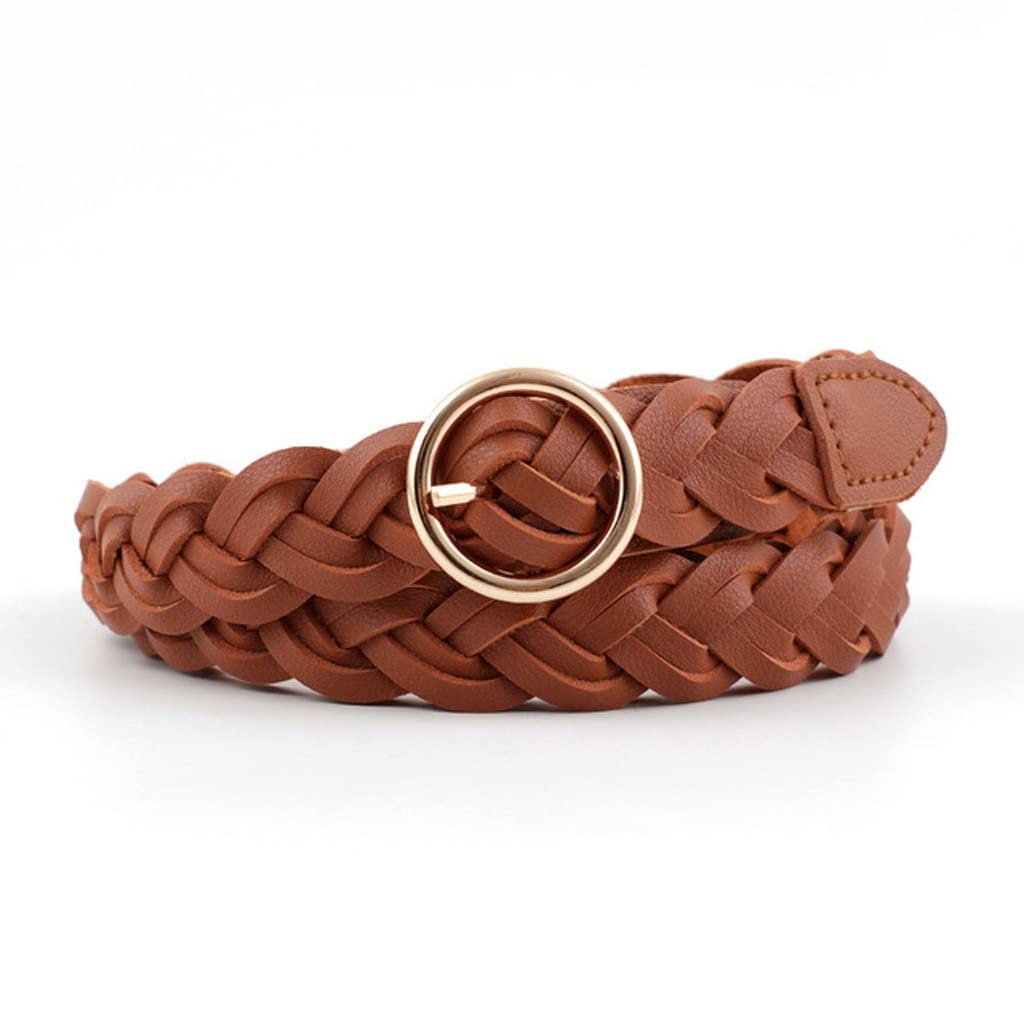 Women's Casual Woven PU Leather Belt with Round Buckle - Spring Formal Accessory for Office & Everyday Wear (Color: B, Size: 110cm) - Perfect for Pants, Dresses & Professional Outfits