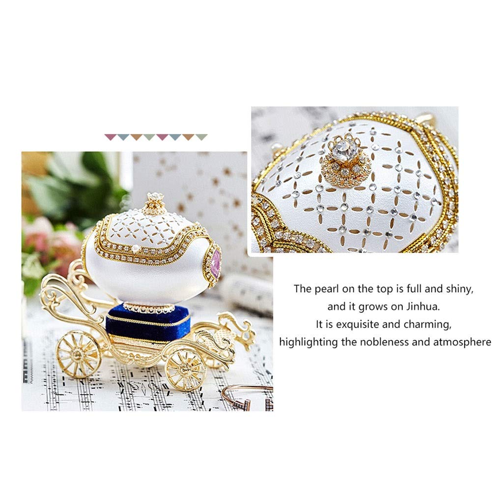 AVEO Hand-Cranked Jeweled Goose Egg Princess Carriage Music Box - Gold Wind-Up Musical Gift for Christmas, New Year, Birthday (Perfect for Kids' Room Decor & Special Occasion Gifts)