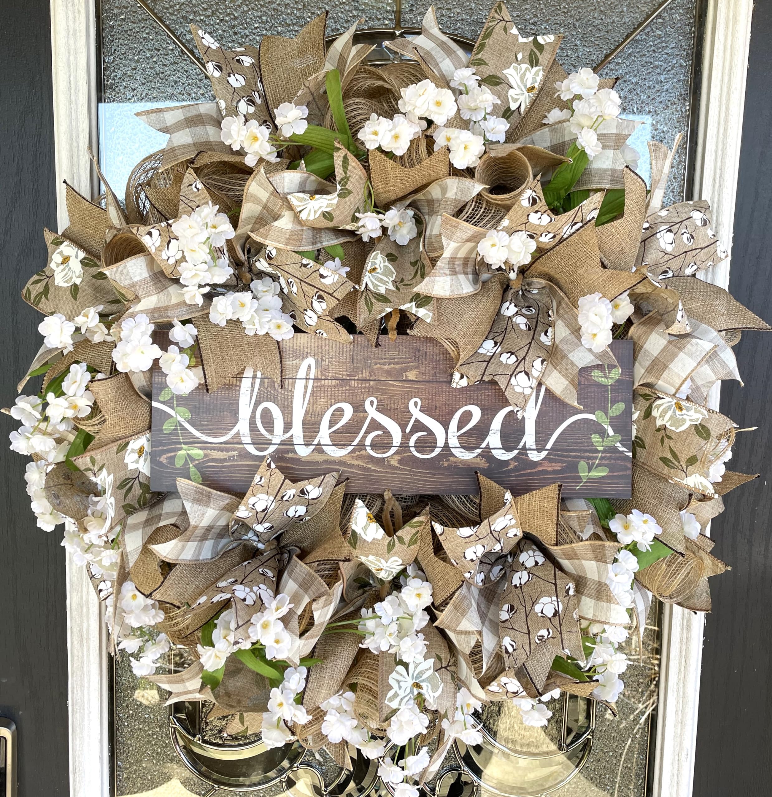 Southern Charm Magnolia & Cotton Deco Mesh Wreath - Farmhouse Style Front Door Decor for Porch, Patio, Wedding | Perfect for Fall, Spring, Summer & Everyday Home Decor
