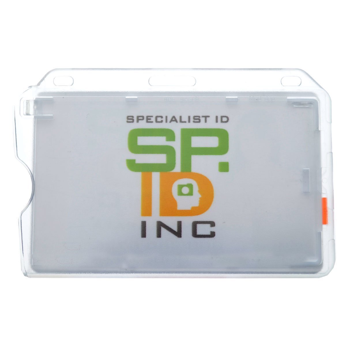 100 Pack Heavy Duty Clear Plastic Horizontal Badge Holders with Red Extractor Tab - Secure ID Card Protector Case for Credit Card Size Badges | Perfect for Conferences, Events & Workplace Security Access