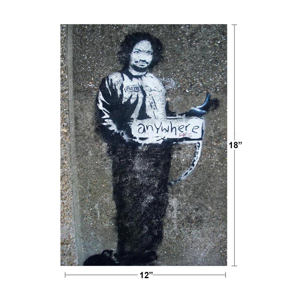 Banksy Hitchhiker To Anywhere Graffiti Art Print - Modern Street Art Wall Decor - 12x18 Inch Poster for Living Room, Bedroom & Office - Pop Art & Urban Style Home Decor