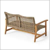 Outdoor Wood Wicker Loveseat & Coffee Table Set - Gray for Patio & Garden