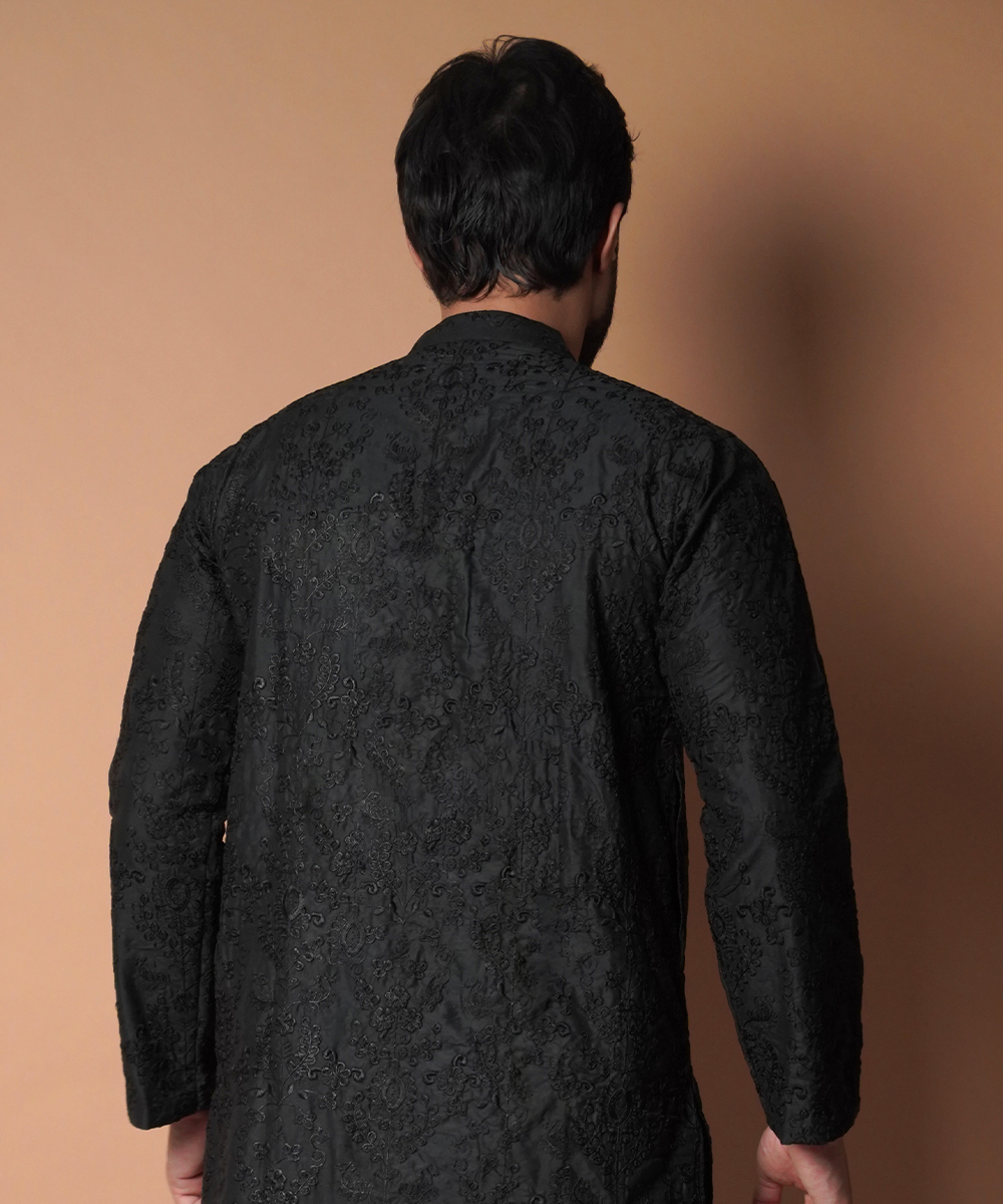 Stylish Matte Black Embroidered Kurta Pants Set for Men | Traditional Indian Ethnic Wear | Perfect for Weddings, Festivals & Special Occasions