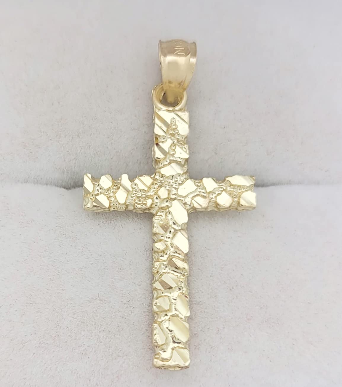 10K Yellow Gold Nugget Cross Pendant for Men & Women - Religious Jewelry Gift for Baptism, First Communion & Everyday Wear - Durable & Hypoallergenic Gold Plated Cross Necklace