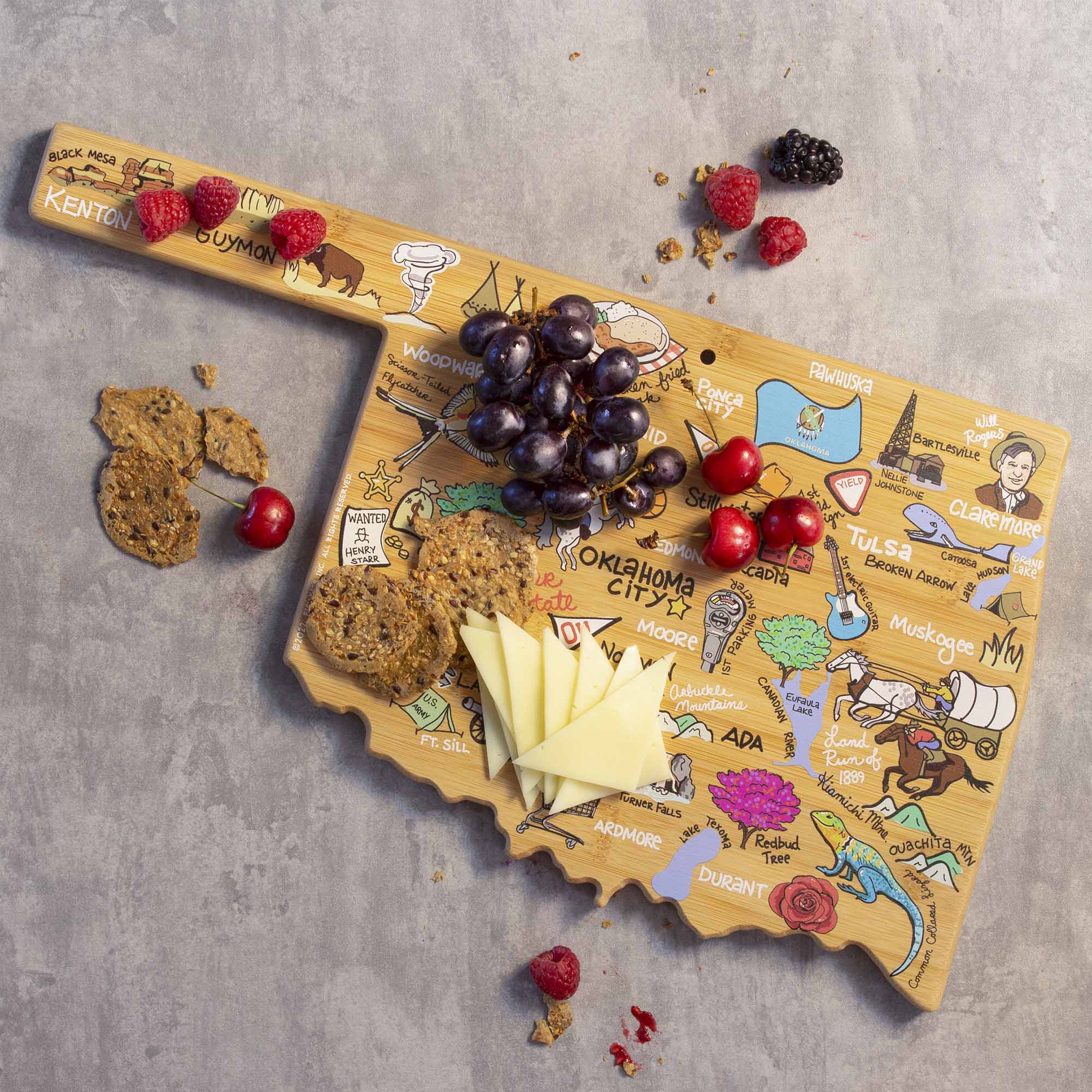 Premium Oklahoma-Themed Wooden Cutting Board with Fish Kiss™ Artwork - Perfect for Kitchen Decor, Gift Giving, and Food Preparation