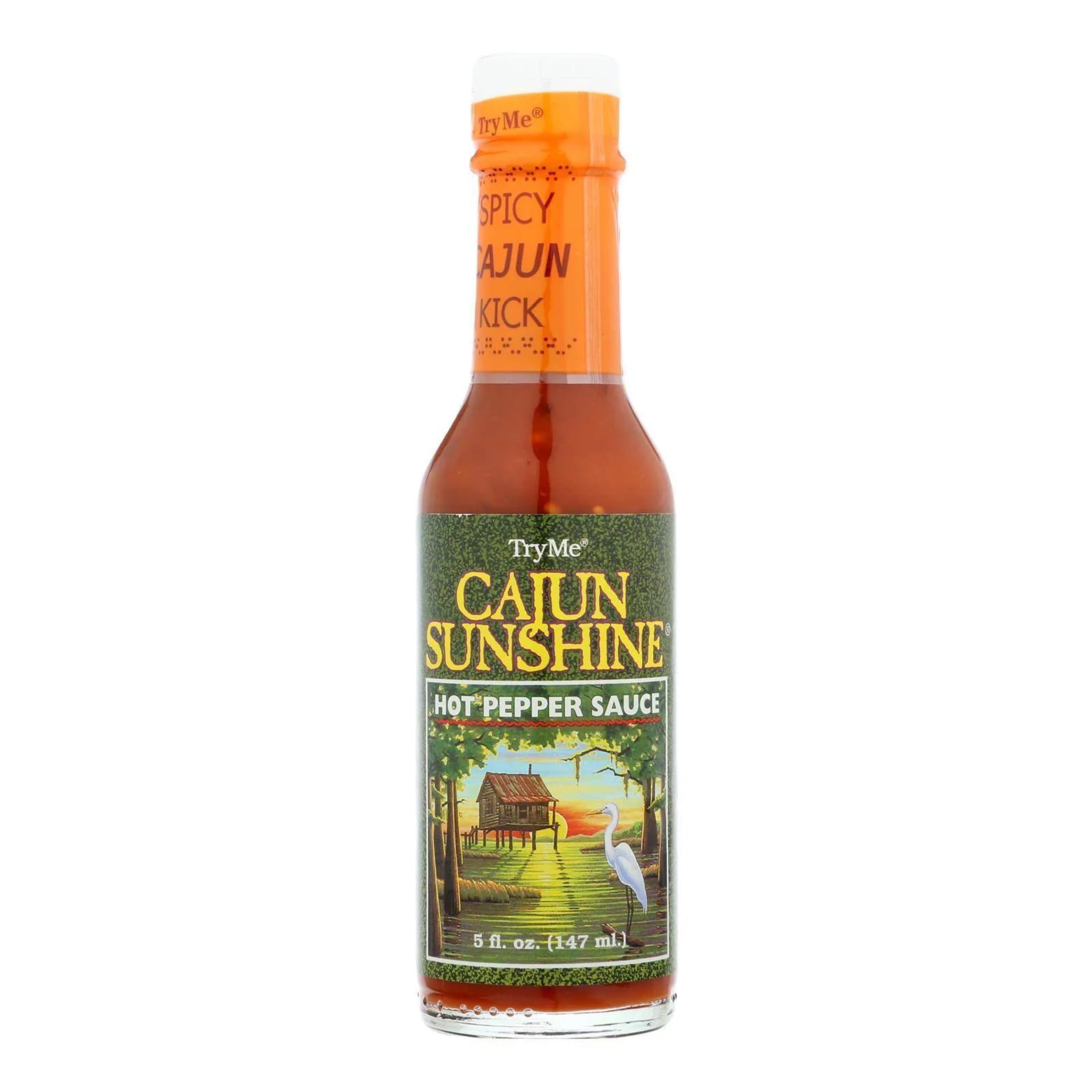 Try Me Cajun Sunshine Hot Pepper Sauce - 5oz Bottle, Spicy Louisiana Style Hot Sauce for Wings, Seafood & Gumbo - Pack of 1