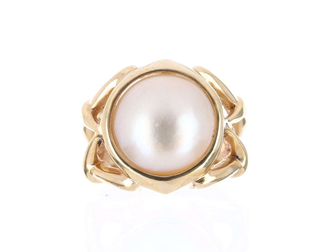 Vintage 14K Yellow Gold Mabe Pearl Ring for Women - Elegant Pearl Jewelry for Weddings, Anniversaries & Special Occasions